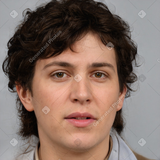 Neutral white young-adult male with medium  brown hair and brown eyes