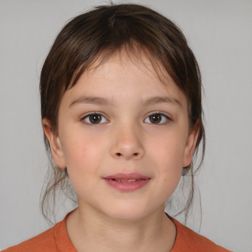 Neutral white child female with medium  brown hair and brown eyes