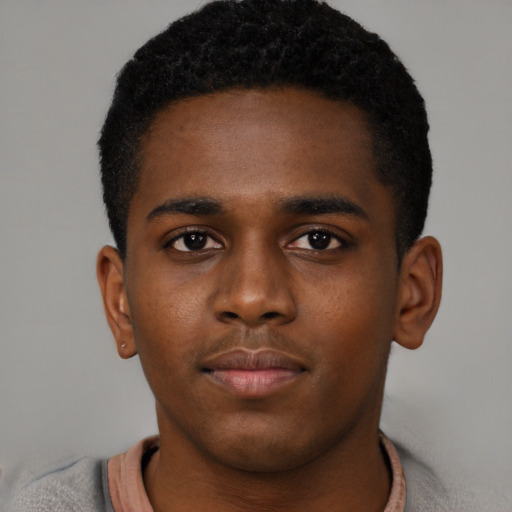 Neutral black young-adult male with short  brown hair and brown eyes