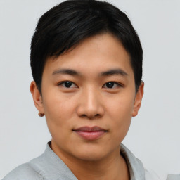 Neutral asian young-adult male with short  black hair and brown eyes