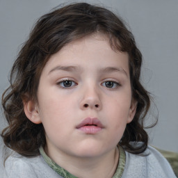 Neutral white child female with medium  brown hair and brown eyes