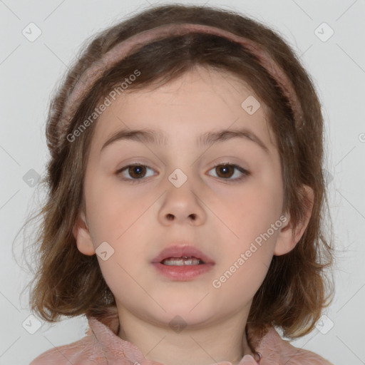 Neutral white child female with medium  brown hair and brown eyes