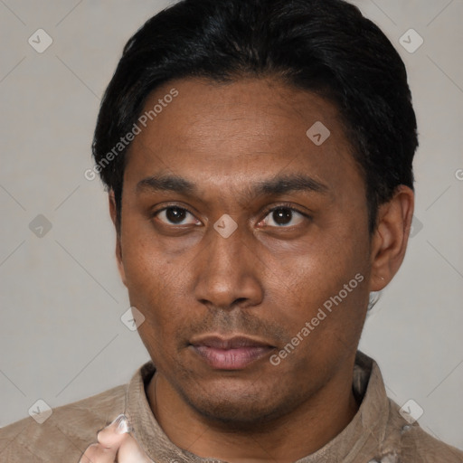 Neutral asian young-adult male with short  black hair and brown eyes
