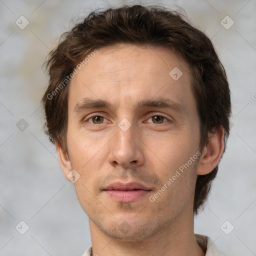 Neutral white adult male with short  brown hair and brown eyes