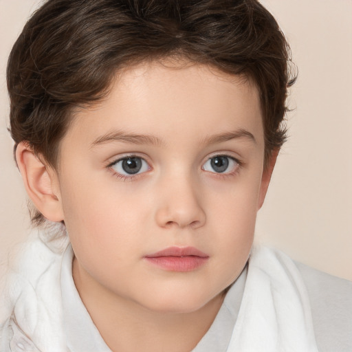 Neutral white child female with short  brown hair and brown eyes