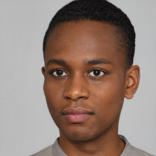 Neutral black young-adult male with short  brown hair and brown eyes