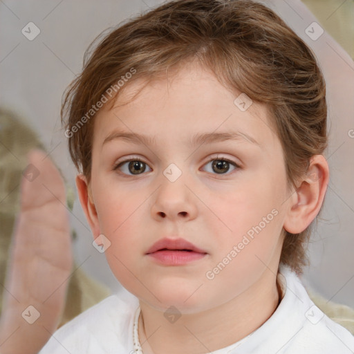 Neutral white child female with medium  brown hair and brown eyes