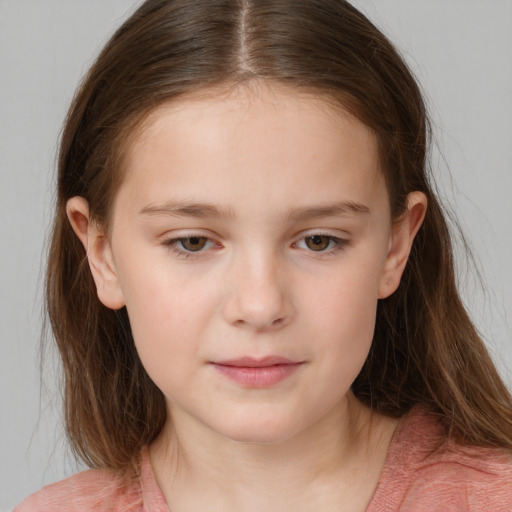 Neutral white child female with medium  brown hair and grey eyes