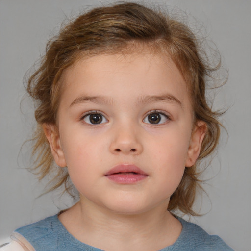 Neutral white child female with medium  brown hair and brown eyes