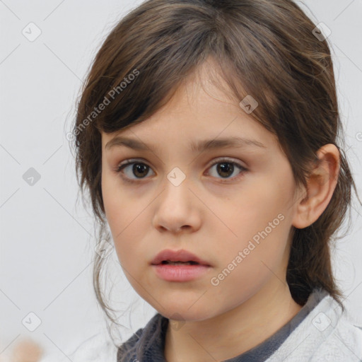 Neutral white child female with medium  brown hair and brown eyes