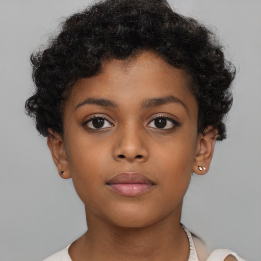 Neutral black child female with short  brown hair and brown eyes
