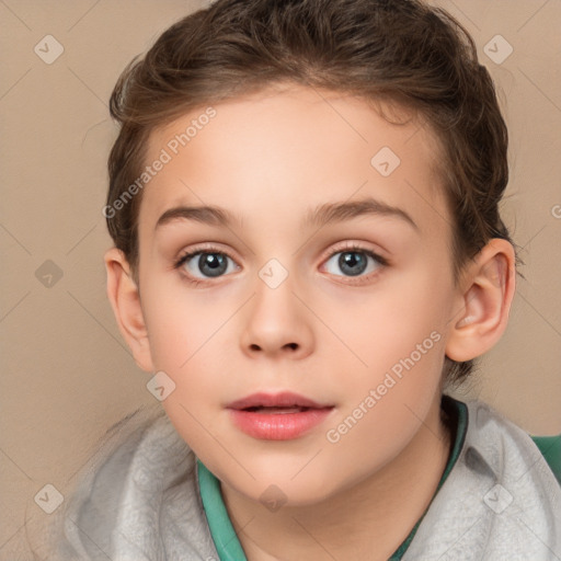 Neutral white child female with short  brown hair and brown eyes