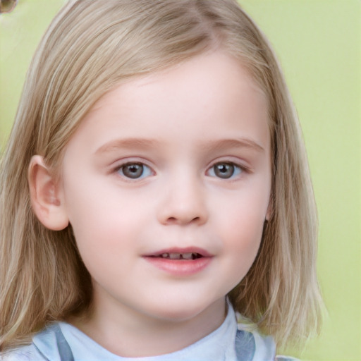 Neutral white child female with medium  brown hair and blue eyes