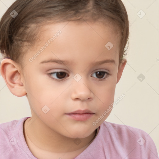 Neutral white child female with short  brown hair and brown eyes