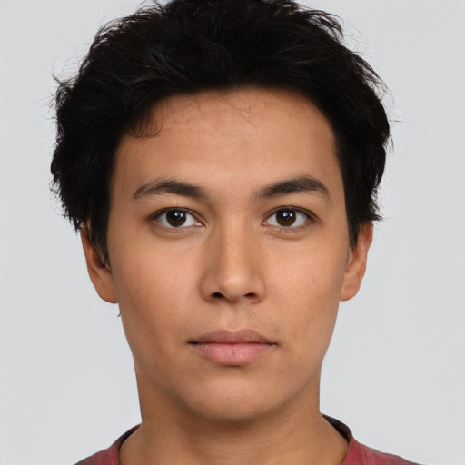 Neutral asian young-adult male with short  brown hair and brown eyes