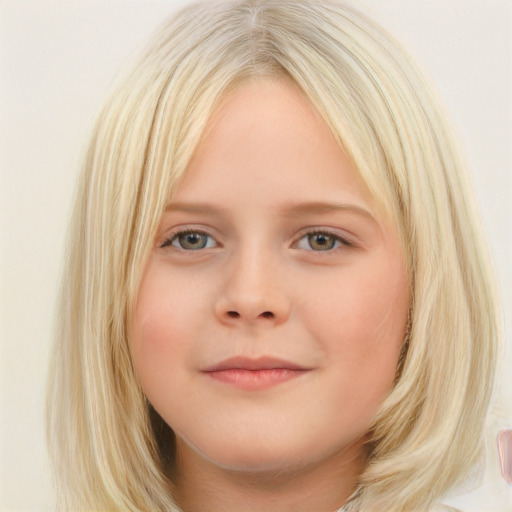 Neutral white child female with long  brown hair and blue eyes