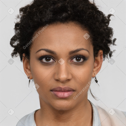 Neutral black young-adult female with short  brown hair and brown eyes