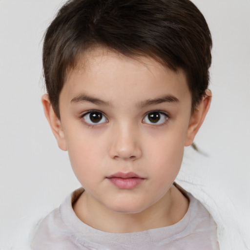 Neutral white child female with short  brown hair and brown eyes