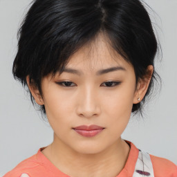 Neutral asian young-adult female with medium  black hair and brown eyes