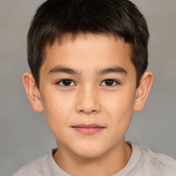 Joyful white child male with short  brown hair and brown eyes