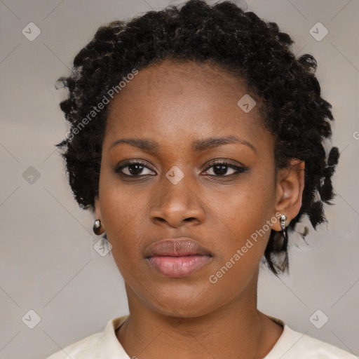 Neutral black young-adult female with short  brown hair and brown eyes