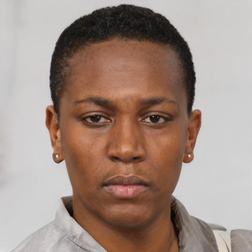 Neutral latino young-adult female with short  black hair and brown eyes