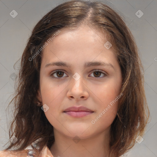 Neutral white child female with medium  brown hair and brown eyes