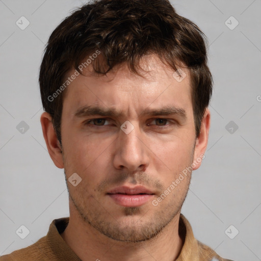 Neutral white adult male with short  brown hair and brown eyes