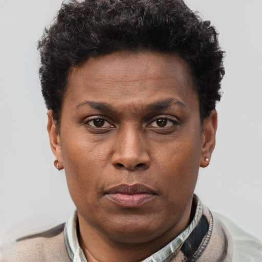 Neutral black young-adult male with short  brown hair and brown eyes