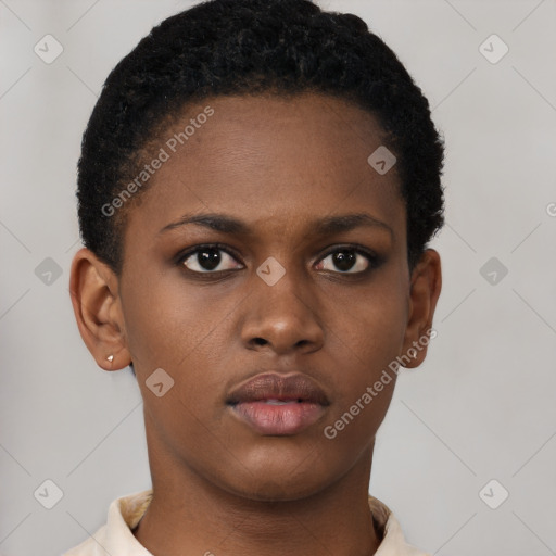 Neutral black young-adult female with short  brown hair and brown eyes