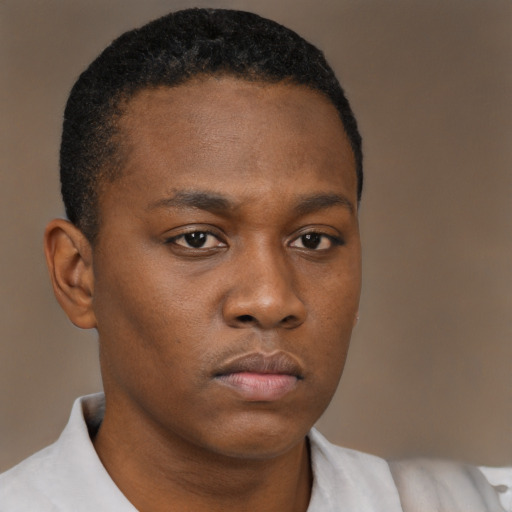 Neutral black young-adult male with short  brown hair and brown eyes