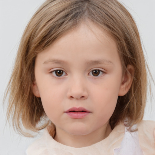 Neutral white child female with medium  brown hair and brown eyes