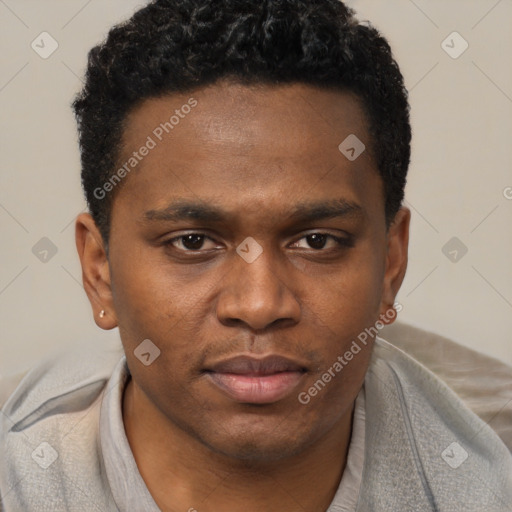 Neutral black young-adult male with short  brown hair and brown eyes