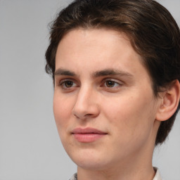 Joyful white young-adult male with medium  brown hair and brown eyes