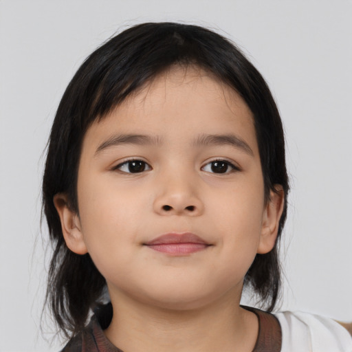 Neutral asian child female with medium  brown hair and brown eyes