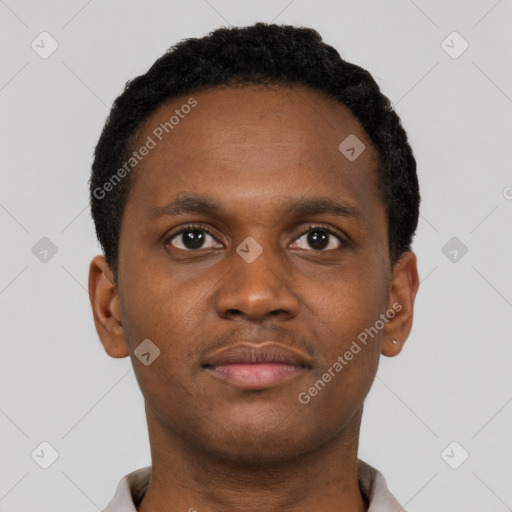 Neutral black young-adult male with short  brown hair and brown eyes