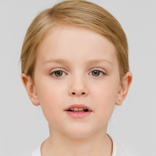 Neutral white child female with short  brown hair and blue eyes