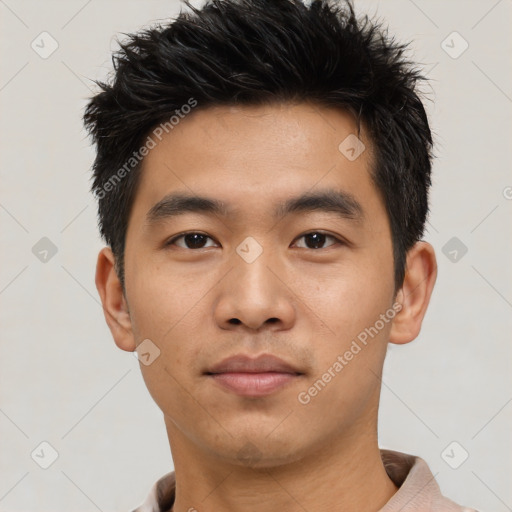 Neutral asian young-adult male with short  black hair and brown eyes