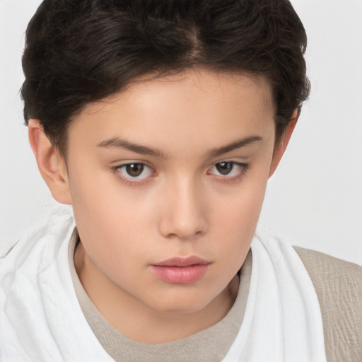 Neutral white child female with short  brown hair and brown eyes