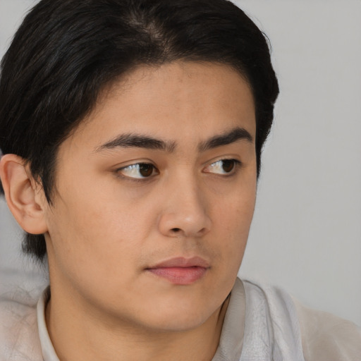 Neutral asian young-adult male with short  brown hair and brown eyes