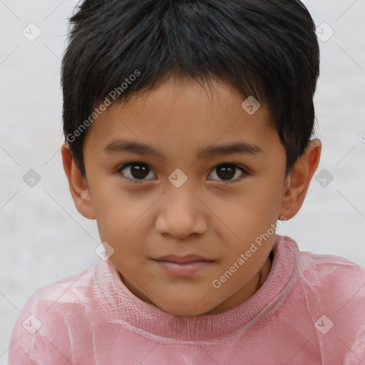 Joyful asian child female with short  brown hair and brown eyes