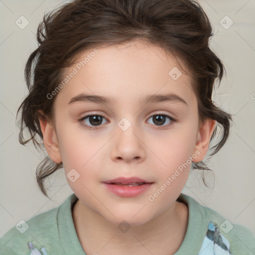 Neutral white child female with medium  brown hair and brown eyes