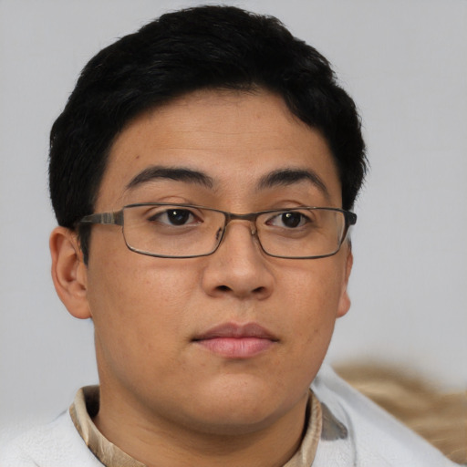 Neutral asian young-adult female with short  brown hair and brown eyes