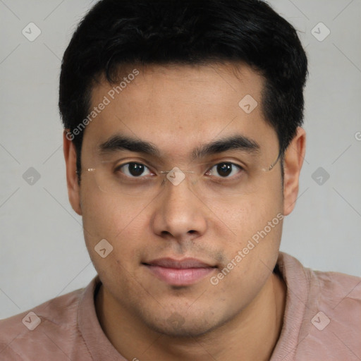 Neutral asian young-adult male with short  brown hair and brown eyes