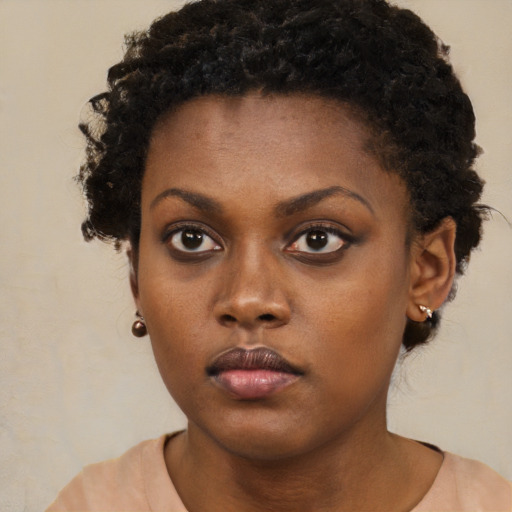 Neutral black young-adult female with short  brown hair and brown eyes