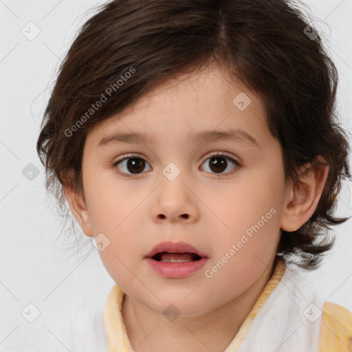 Neutral white child female with medium  brown hair and brown eyes