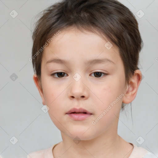 Neutral white child female with short  brown hair and brown eyes