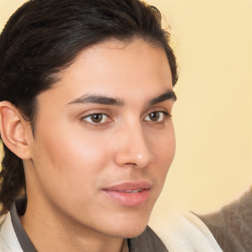 Neutral white young-adult male with medium  brown hair and brown eyes