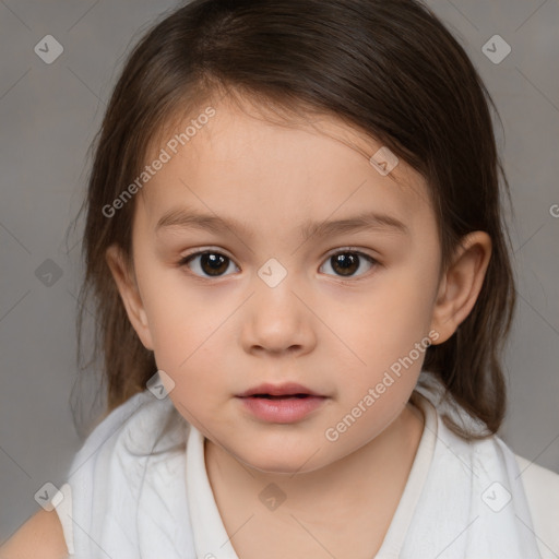 Neutral white child female with medium  brown hair and brown eyes