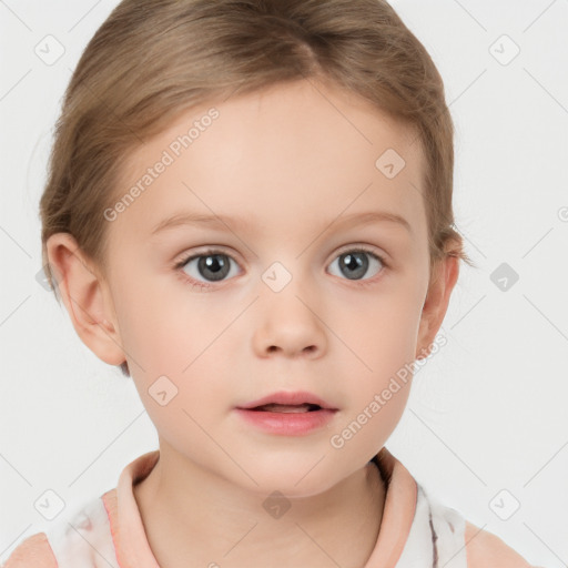 Neutral white child female with short  brown hair and brown eyes